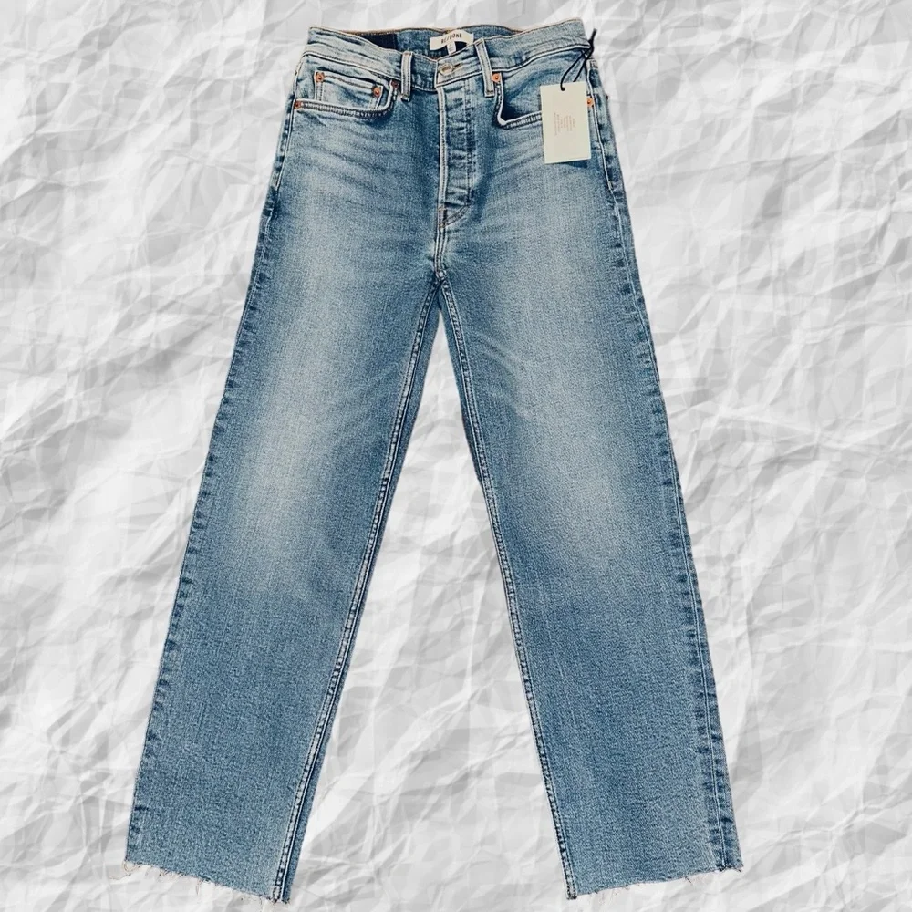 Re/done NWT 70s Stovepipe Cropped Straight Size 26X26 Fray Hem Rio Fade‎
